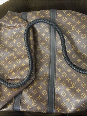Louis Vuitton Brown Monogram Duffel Bag with Black Braided Handles